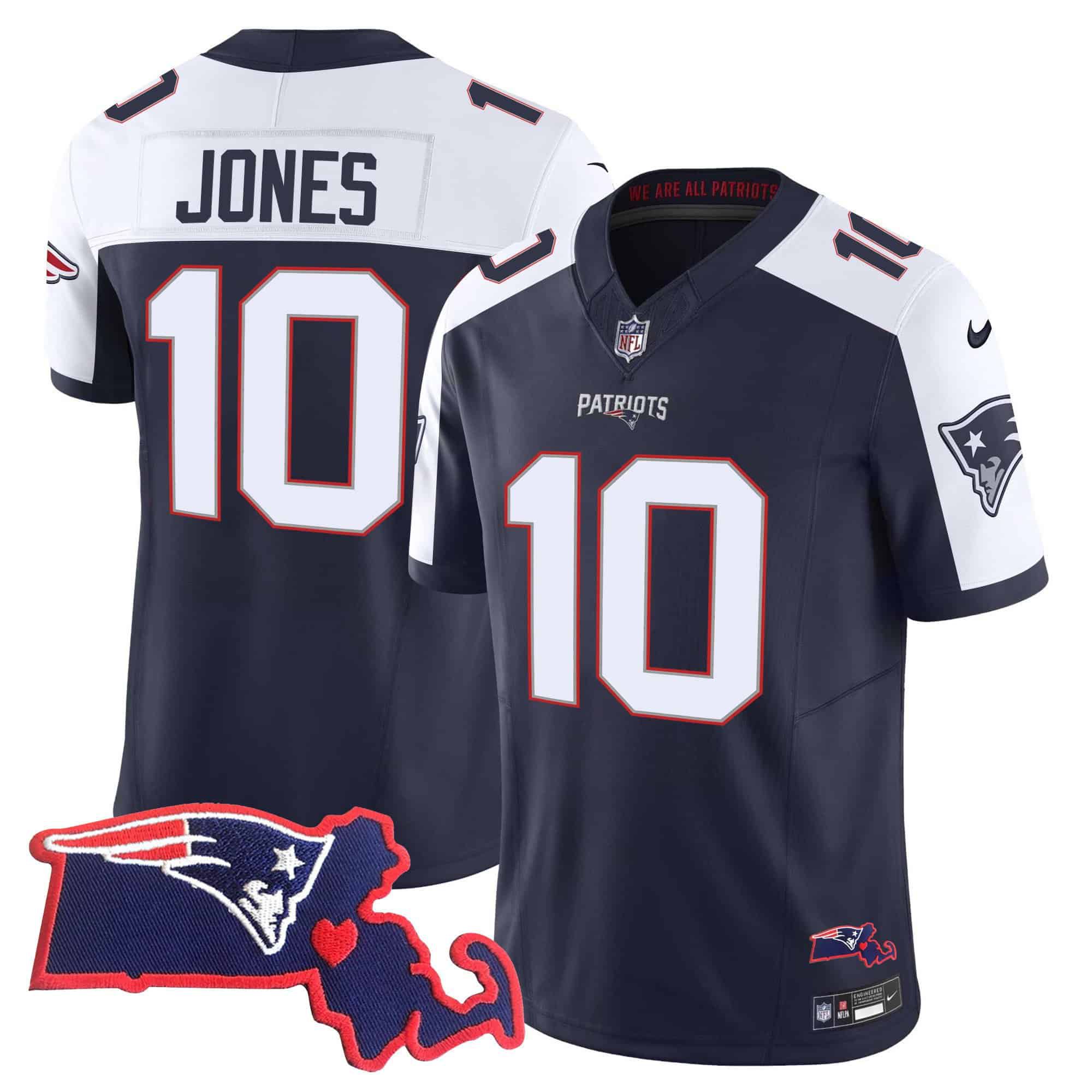 Men New England Patriots #10 Jones Dark blue 2024 Nike Patch Vapor Limited NFL Jersey